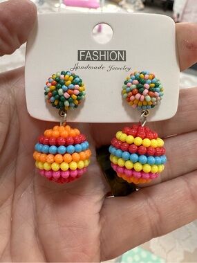 Colorful Beaded Drop Earrings - Multicolor